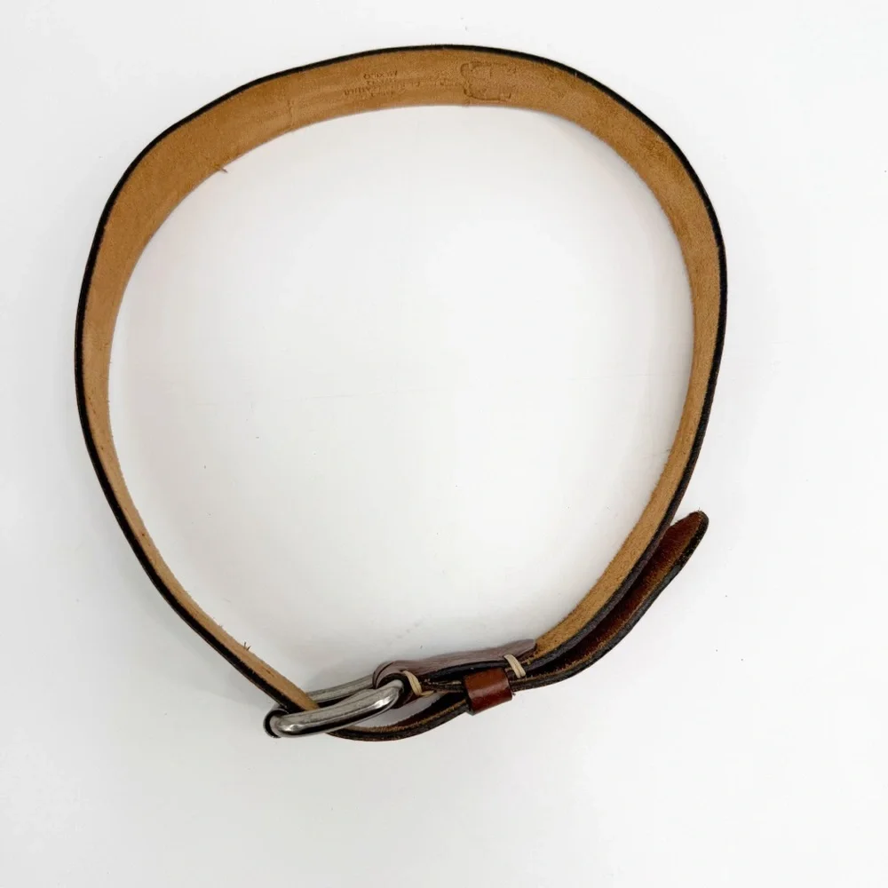 Genuine Leather Burnished Brown Belt with Rectangular Silver Buckle, Size 32